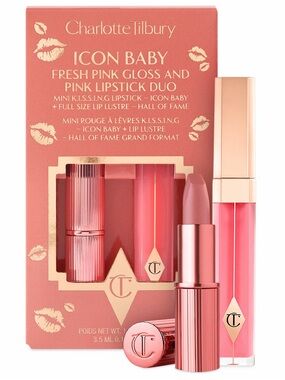 Charlotte Tilbury Icon Baby Pink Lipstick Mini+Pink Gloss Full Size Duo NIB!